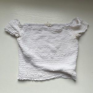 Garage White Tight Off Shoulder Crop Top